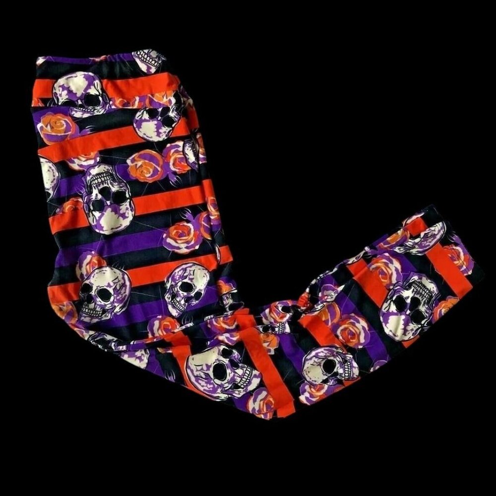 LulaRoe Halloween Leggings Tall Curvy 32 inch Skull Floral TrickTreat Fe… - Picture 11 of 13